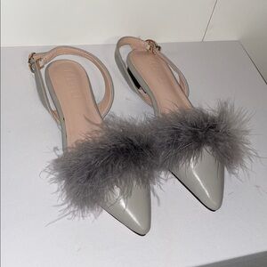 Gray Feather Embellished Flats